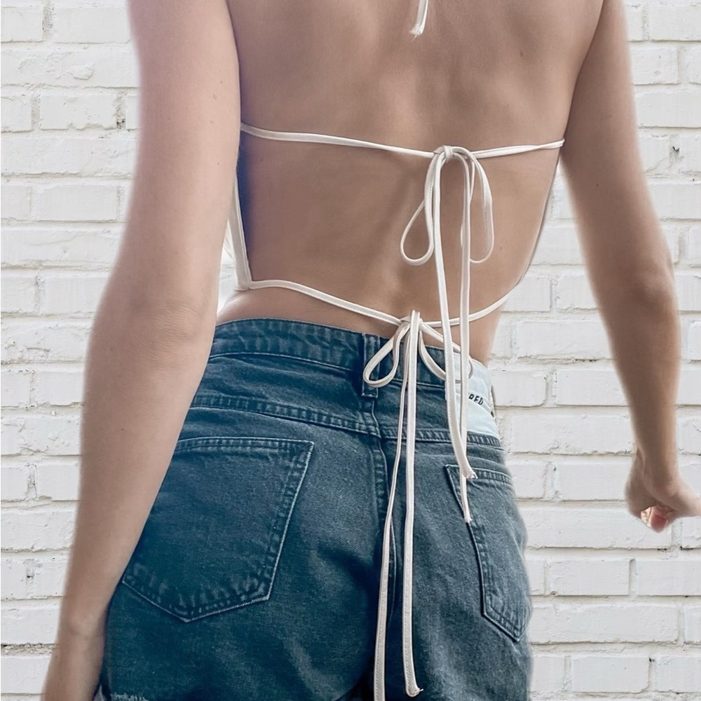 Dynamite Satin Cowl Neck Drawstring Backless Cropped Top XS